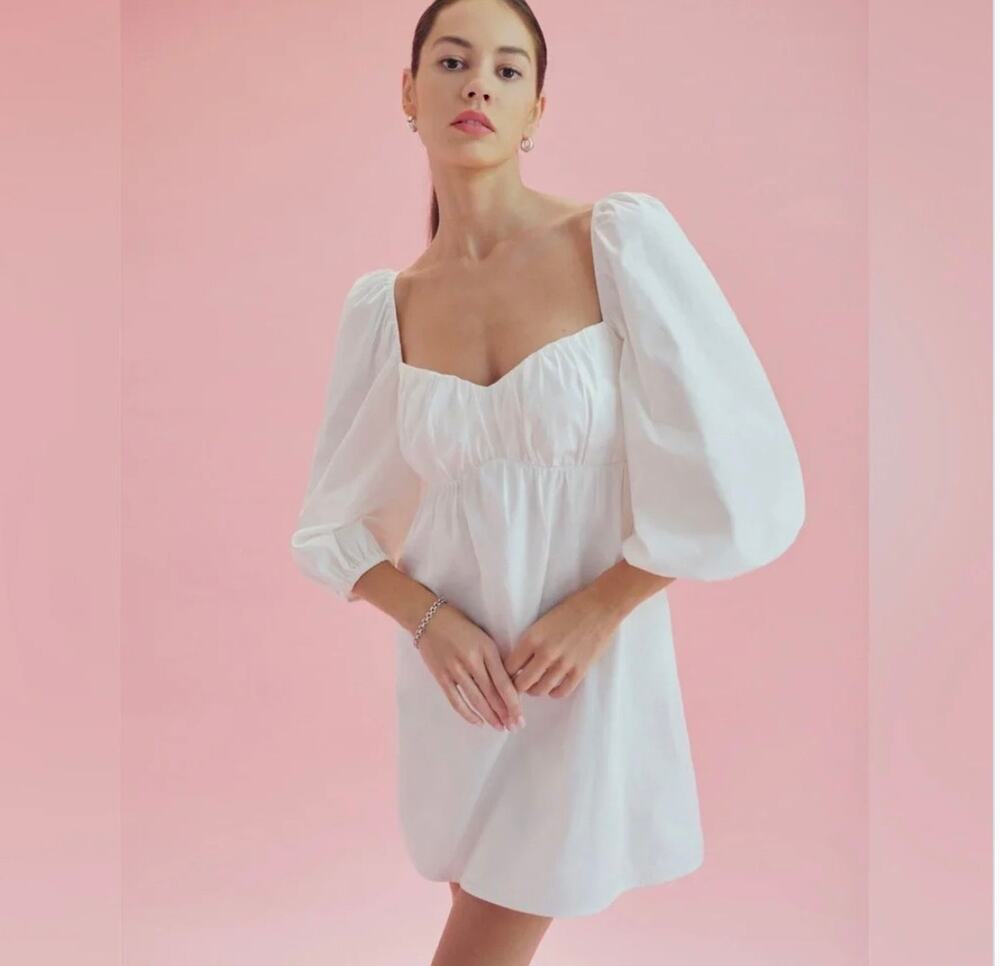 Reformation Farley Cotton-Blend Mini Dress – White – Size XS / US 0